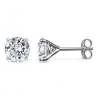 14KT White Gold 1 ct G-H I1 4 Prong Martini Pushback Solitaire Earrings